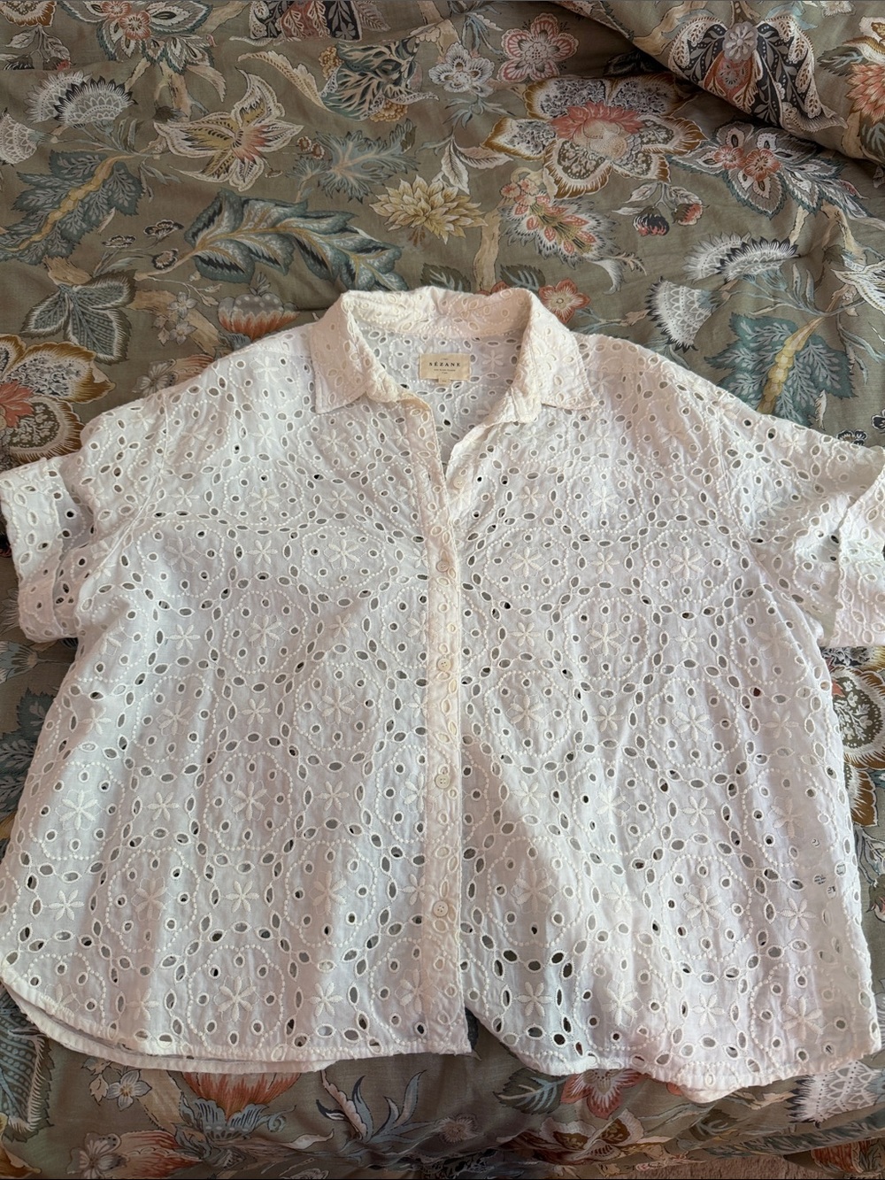 Sezane White Eyelet Button-Down Blouse